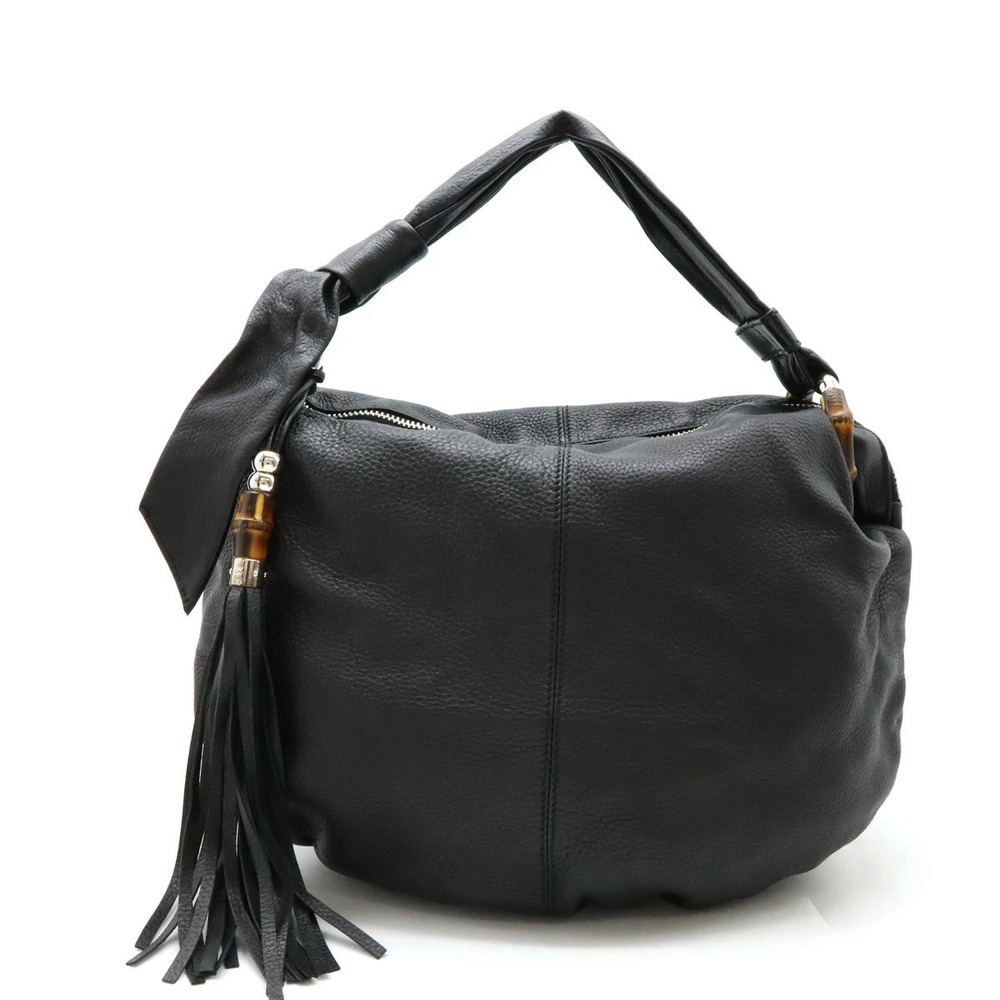 Gucci Bamboo Hobo Fringe Tassel Shoulder Bag One Shoulder Hobo Leather Black